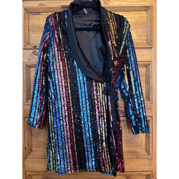 RAGA Charlize Rainbow Multicolor Sequin Blazer Wrap Mini Dress Small - Picture 3 of 9